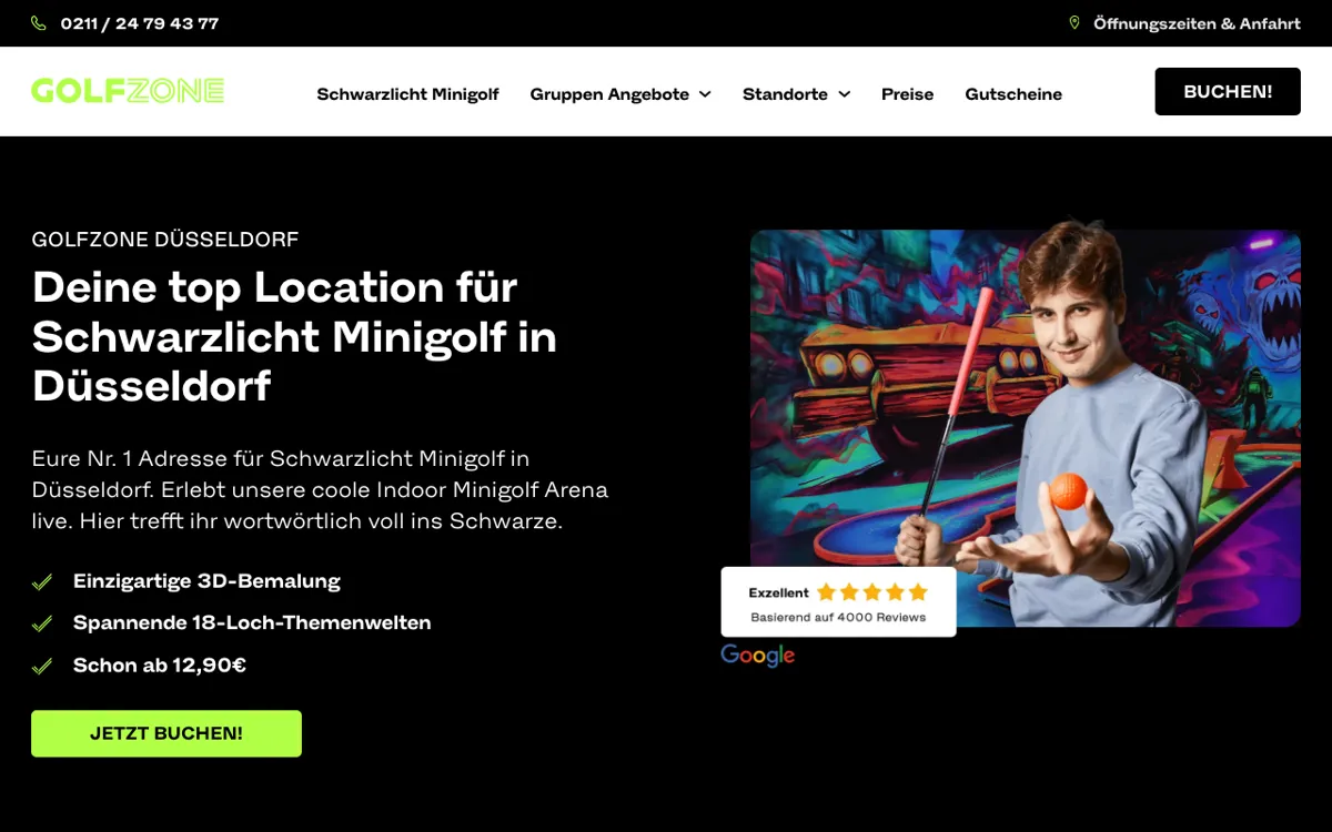 GlowZone Schwarzlicht 4D Minigolf Düsseldorf