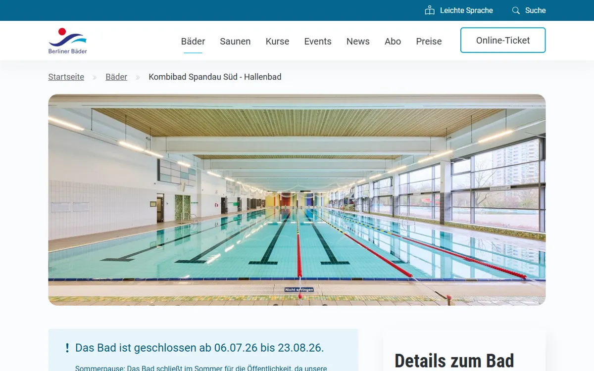 Kombibad Spandau Süd - Halle - Berliner Bäder